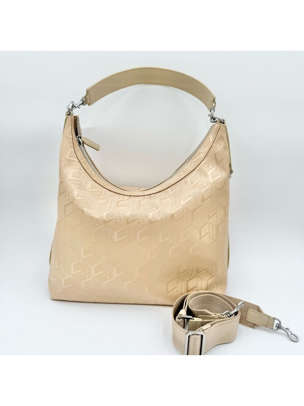 MCM Beige Monogram Hobo Bag with Removable Strap